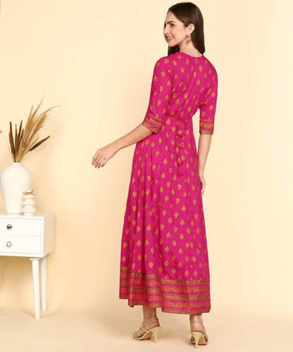 Rayon Printed Kurta for Women (Dark Pink)