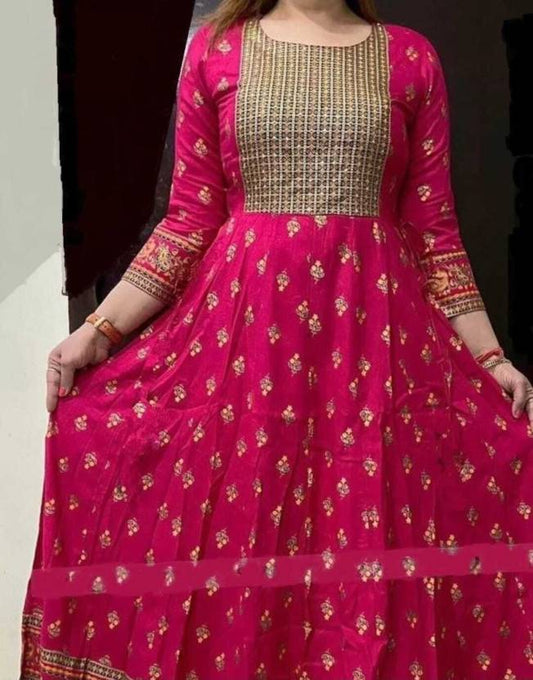 Rayon Printed Kurta for Women (Dark Pink)
