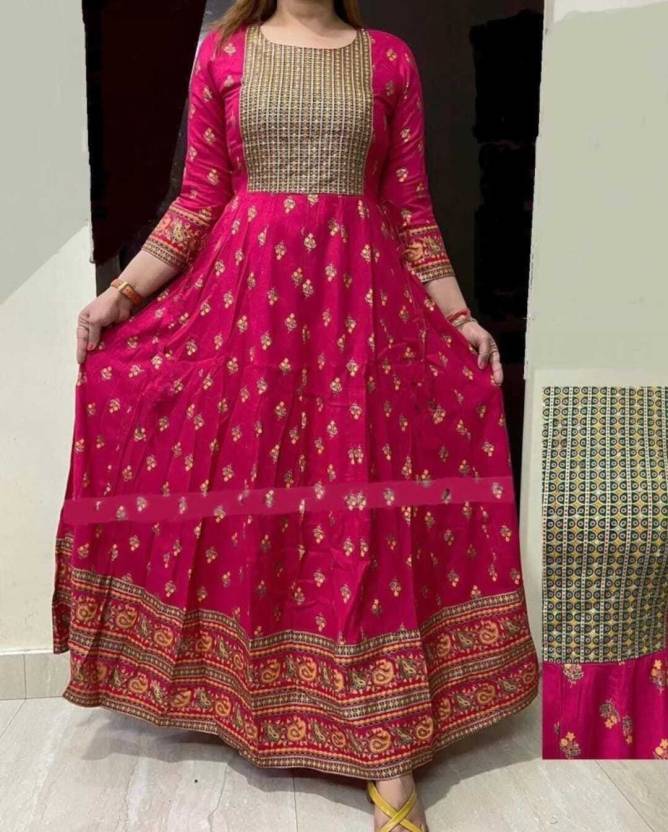 Rayon Printed Kurta for Women (Dark Pink)