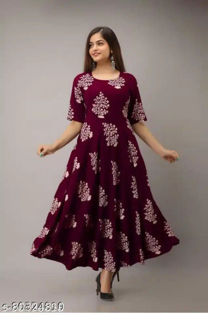 Cotton Printed Kurta for Women (Maroon)