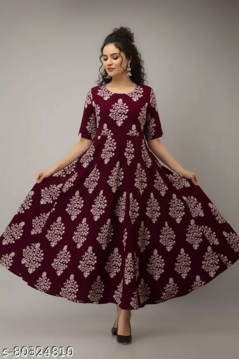 Cotton Printed Kurta for Women (Maroon)