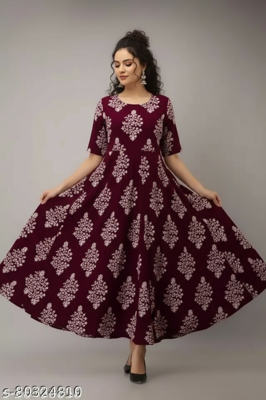 Cotton Printed Kurta for Women (Maroon)